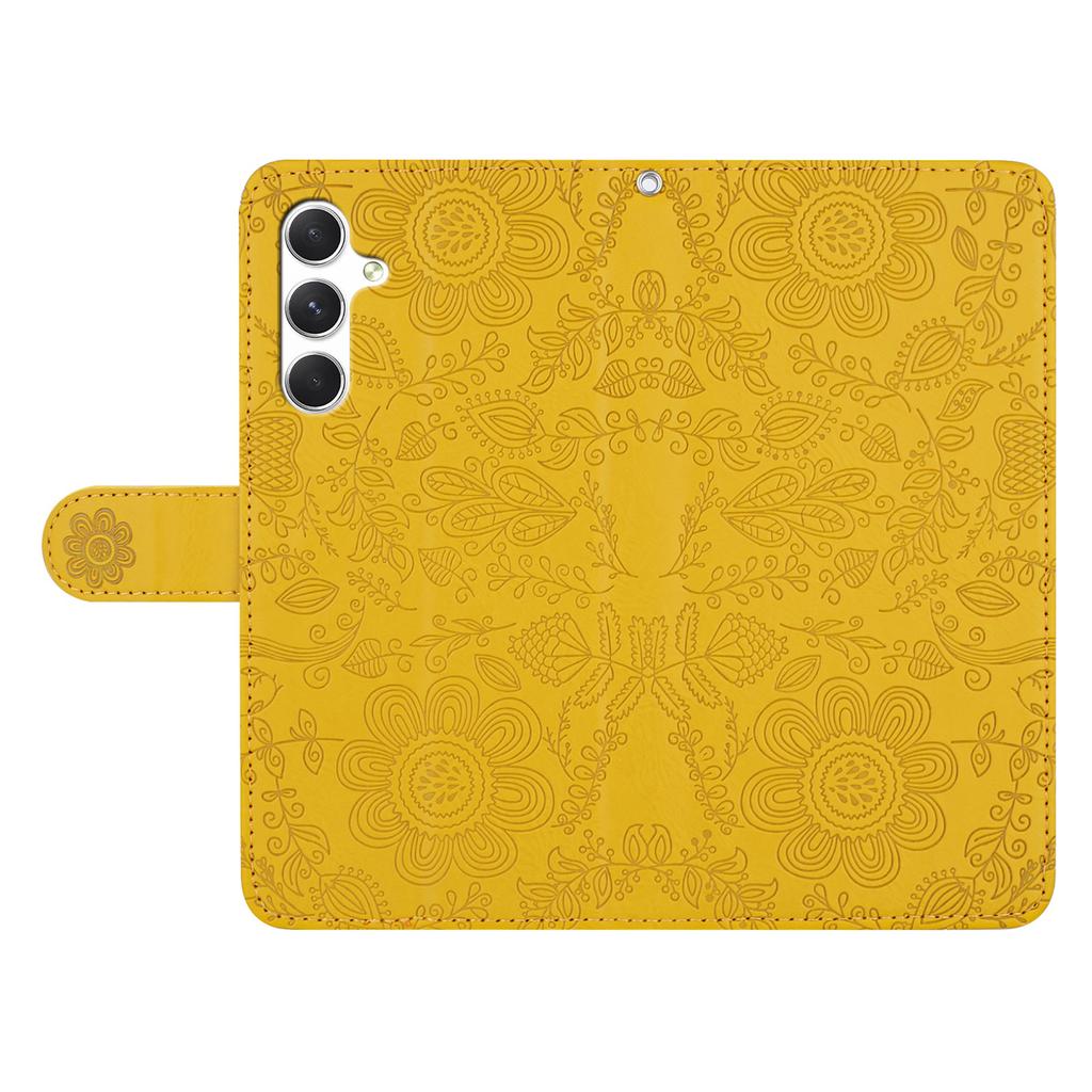 For Samsung Galaxy A55 5G Case Flower Imprint Leather Flip Wallet Phone Cover with Wrist Strap