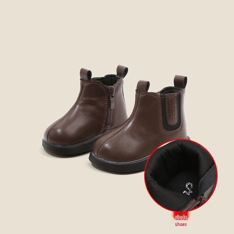 Kids' Korean Style Soft Leather Boots - Autumn & Winter | Plus Velvet Infant & Children’s Martin Boots | Versatile Baby Walking Shoes for Boys & Girls