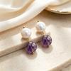 Natural Coin Pearl Amethyst Drop Earrings Luxury Niche Heavy-Duty High-Quality Sterling Silver Post Earrings for Women