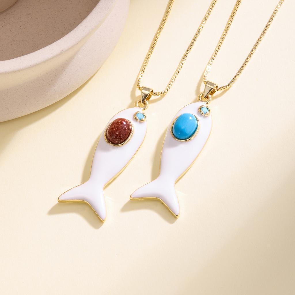 Nidin Hot Sale White Enamel Fish Pendant Necklace For Women Ocean Animal Charm Clavicle Chain Boho Summer Beach Jewelry Gifts