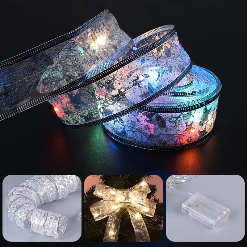 1pc LED Christmas Tree Fairy Ribbon Light PVC Battery Operated Ribbon with Warm White LED Lights for Holiday Party Wedding Decor