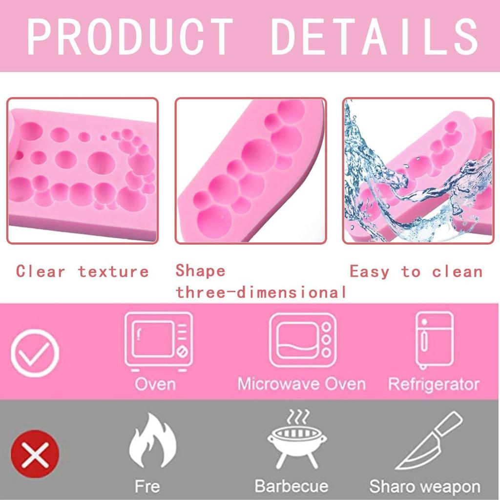 2 PCS 3D Pearl Fondant Mold Semi Sphere Ball Silicone Fondant Molds Hemispherical Shape Bubble Cake Decorating Chocolate Molds for Cake Decoration