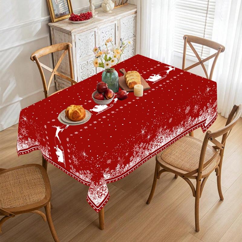 Christmas Elk Snowflakes Tablecloth Christmas Decorations for Home 2025 Xmas Kitchen Dining Table Cover Navidad New Year 2026