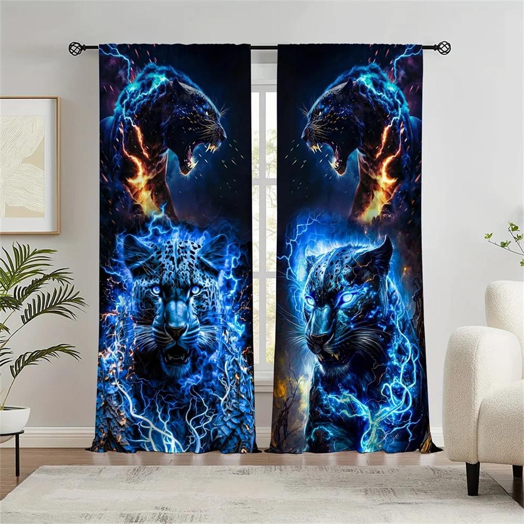 3D Sacred Blue Dragon Curtains Animal Wolf Curtains 2 Panels Children's Room Bedroom Decor Curtains Living Room Balcony Decor
