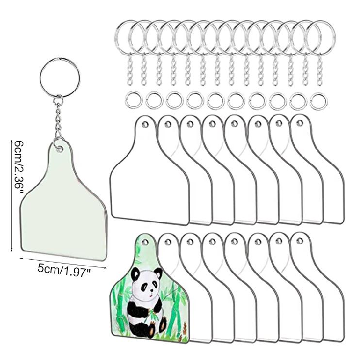 90x Keychain Pendants Shaped Blank Acrylic Cow Ear Blanks for DIY Projects Craft