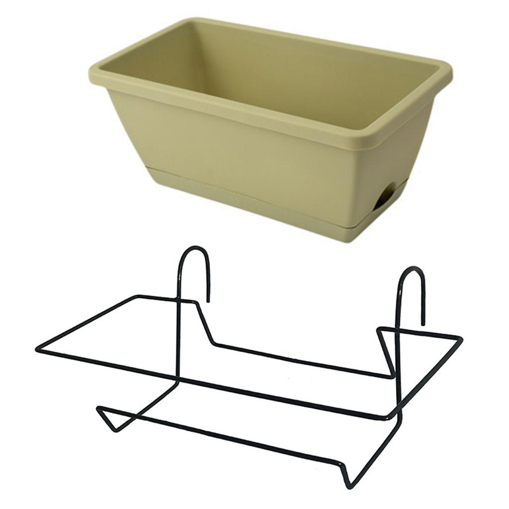 1 Set Balcony Plant Vegetable Flower Planter with Tray and Rack Plastic Garden Simple Rectangular Hanging Long Flower Pot Trough