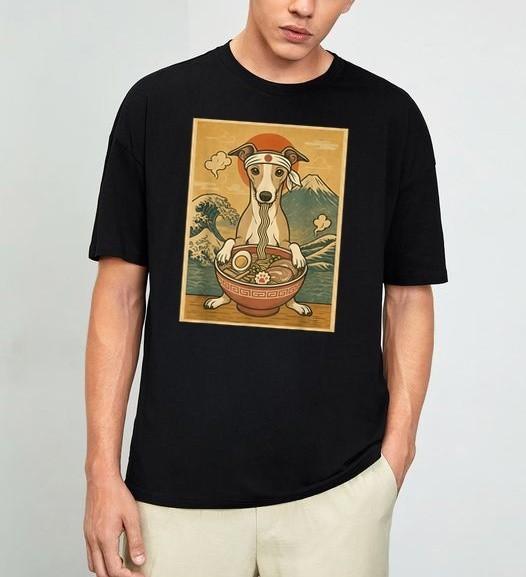 Kawaii Whippet Japanese Ramen Noodles T-Shirt S