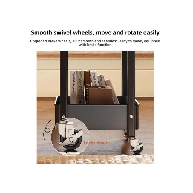 Creamy Simple Mobile Storage Rack for Living Room Bathroom Bedroom Two Layers Standalone Shopping Cart New Arrival