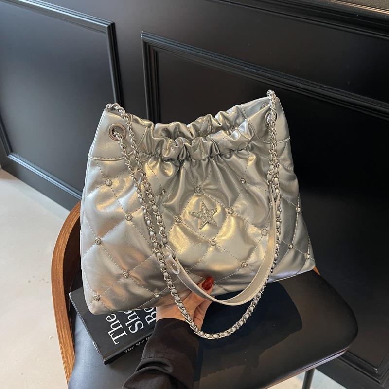 Rhombus chain small bag women's new fashion retro bucket bag versatile casual messenger bag