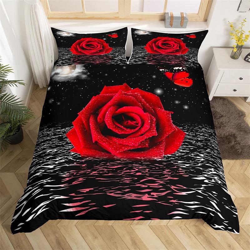 Red Rose Duvet Cover Twin King Romantic Theme Floral Bedding Set Microfiber Love Heart Flowers Quilt Cover For Girl Teen Wedding