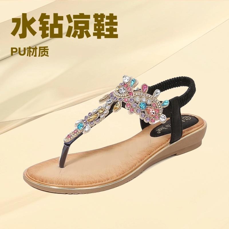 New rhinestone sandals toe wedge sandals bohemian wind rhinestone sandals women