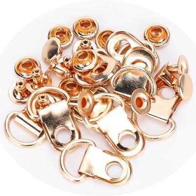 100 Set Shoelace Hook DRing Eyelet Buckle Brass Shoe Leather Bag DIY Rivet Tool Gold 9x14mm