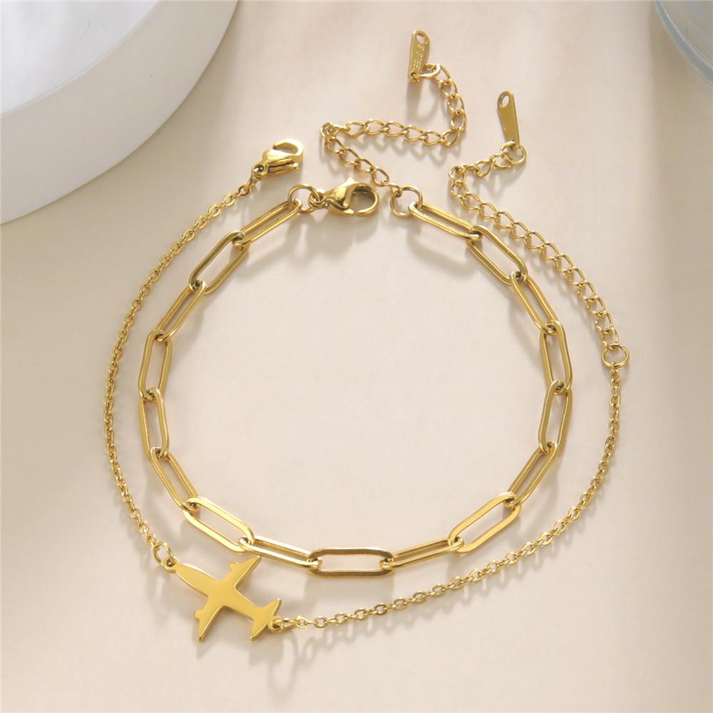 Damen-Armbänder mit Flugzeug-Anhänger, zweilagige Perlenketten-Armbänder, Schmuck aus Edelstahl, Freundschaftsgeschenk