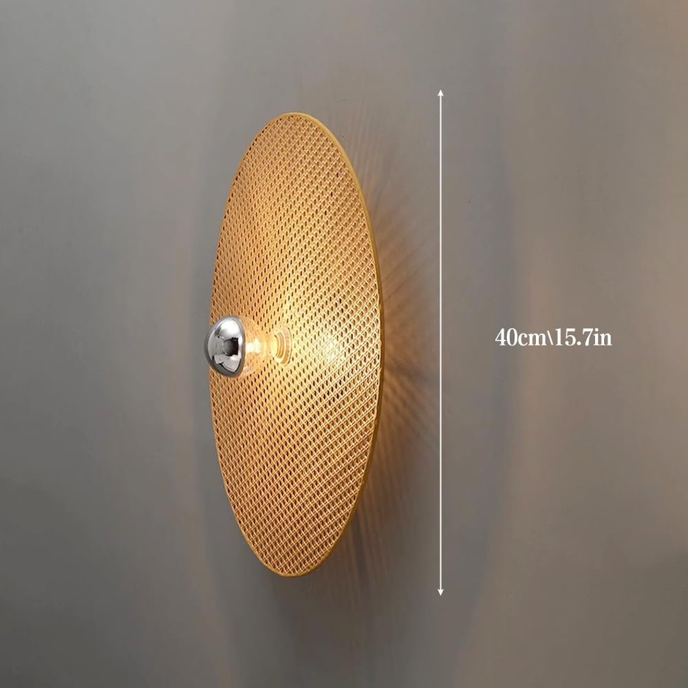 Round Rattan Wall Sconce Rustic Wall Light Handwoven Wall Sconces Lighting Fixture Vintage Circular Wall Mount Lights Living Room Wall Sconces
