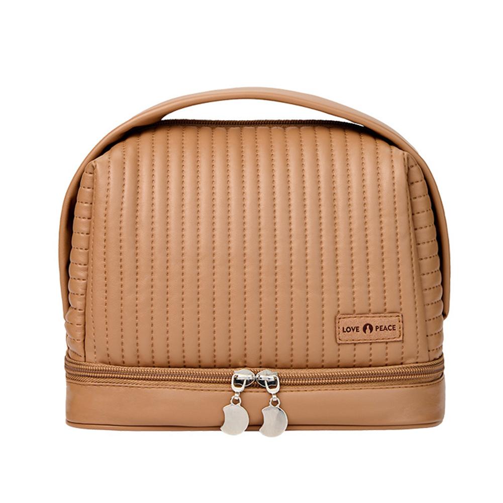 PU Makeup Brushes Pouch Dry Wet Separation Double-layer Toast Cake Shape Storage Bag Waterproof Large-capacity for Business Trip