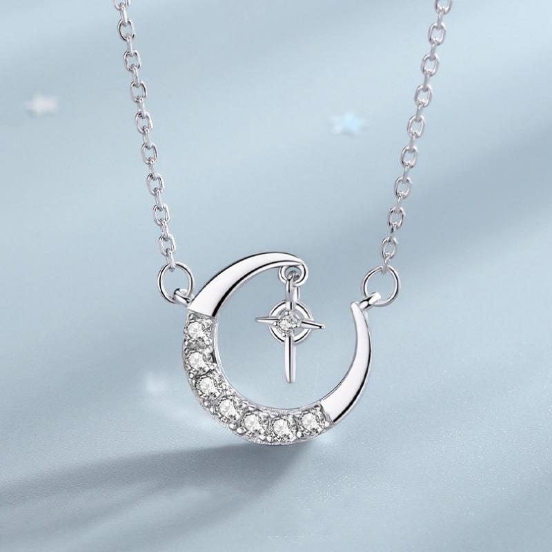 Damesmode Ster Maan Zirconia Hanger Lichte Luxe Sleutelbeenketting Ketting