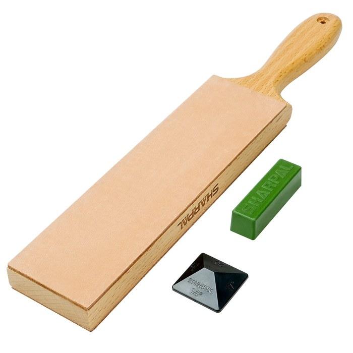 SHARPAL 205H Leather Strop (Genuine Cowhide) 8" X 3" Kit, 2oz. Polishing Compound & Angle Guide, Knife Stropping Block for Sharpening &