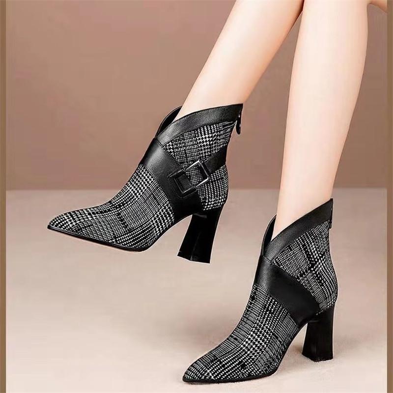 Fashion Sexy Women Boots 2025 Autumn and Winter V-Neck High Heels Ankle Shoes Boots Leather Booties Feminina Woman Wedding Party Shoes