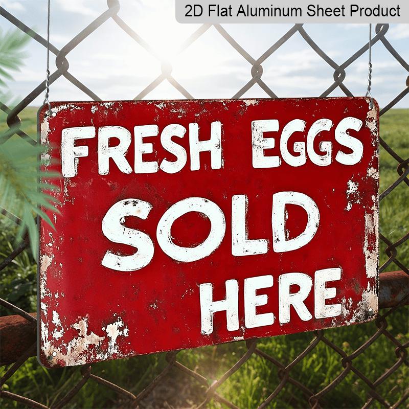 2D Flat, 1pc Vintage Farm Aluminium Sign 8x12 Inch - "FRESH EGGS SOLD HERE" Quote, Red Distressed Finish, Indoor/Outdoor Decor for Chicken Coop, Farm