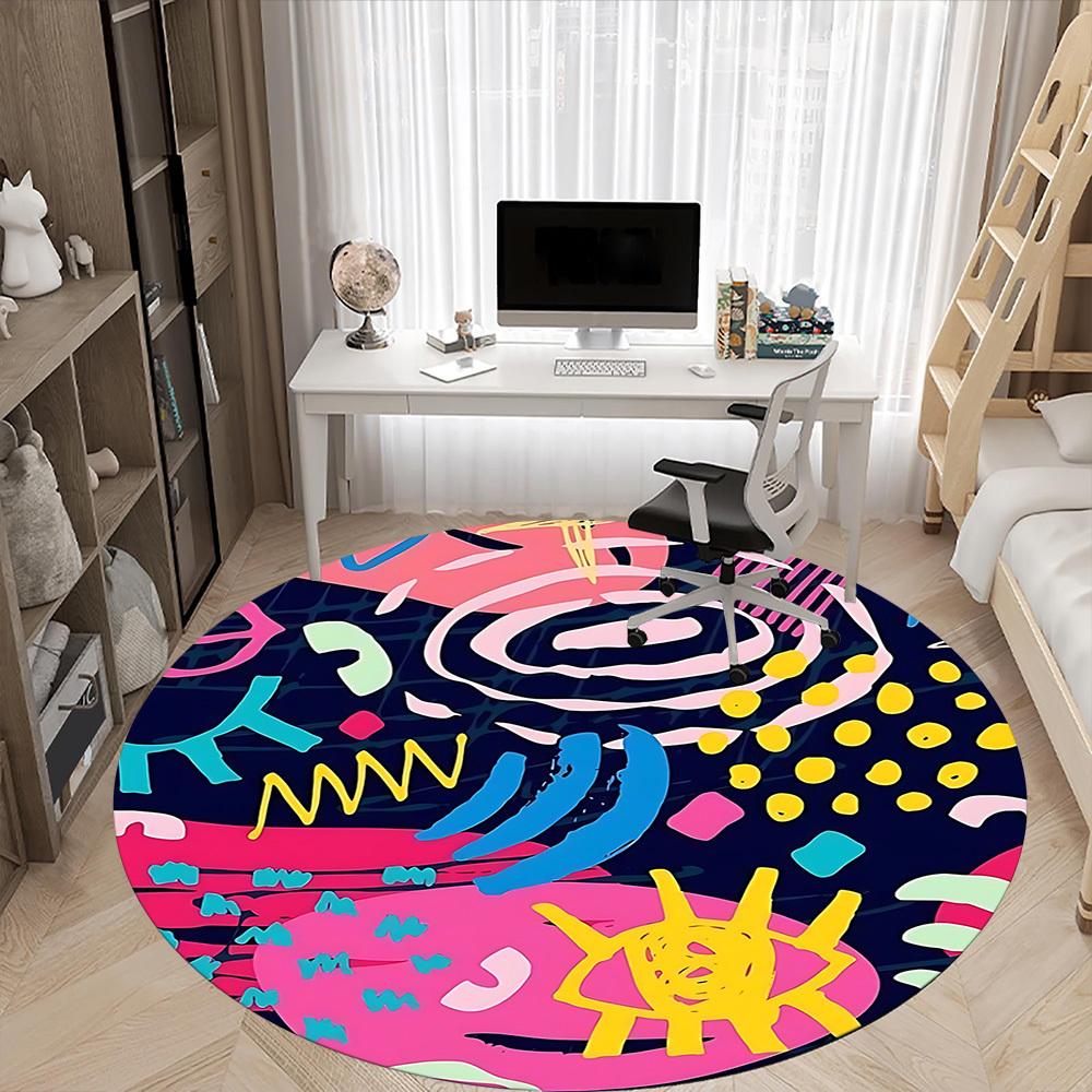 1pc Abstract Art Office Round Rug, Non-slip, Soft and Durable Office Rug for Interior Decoration, Perfect for Office,Decoration Yy260204025