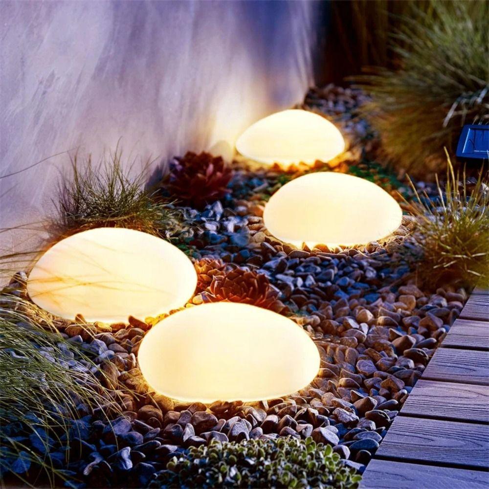 Solar Stone Light Frosted Glass Ground Lamp Outdoor Waterproof Lantern for Garden Green Light Lawn Courtyard Decorative Lamp