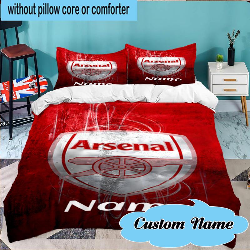 Custom Name Arse-nal Football Crest Bedding Set 3pcs, Bedding Set Including 1pc Duvet Cover And 2pcs Pillowcases for Bedroom, Dormitory Gift