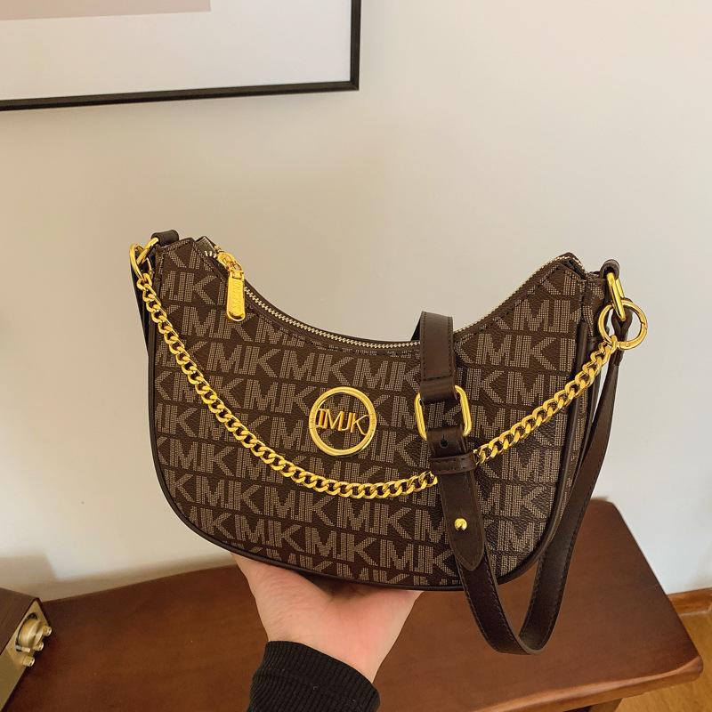 Retro printed bag women's new chain shoulder armpit bag high-end versatile messenger crescent bag