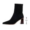 Fashion Autumn Winter Fashion Kid Suede Women Boots Pointed Toe Yarn Elastic Ankle Boots Thin Heel Shoes Slip-on Female Socks Botas Femi