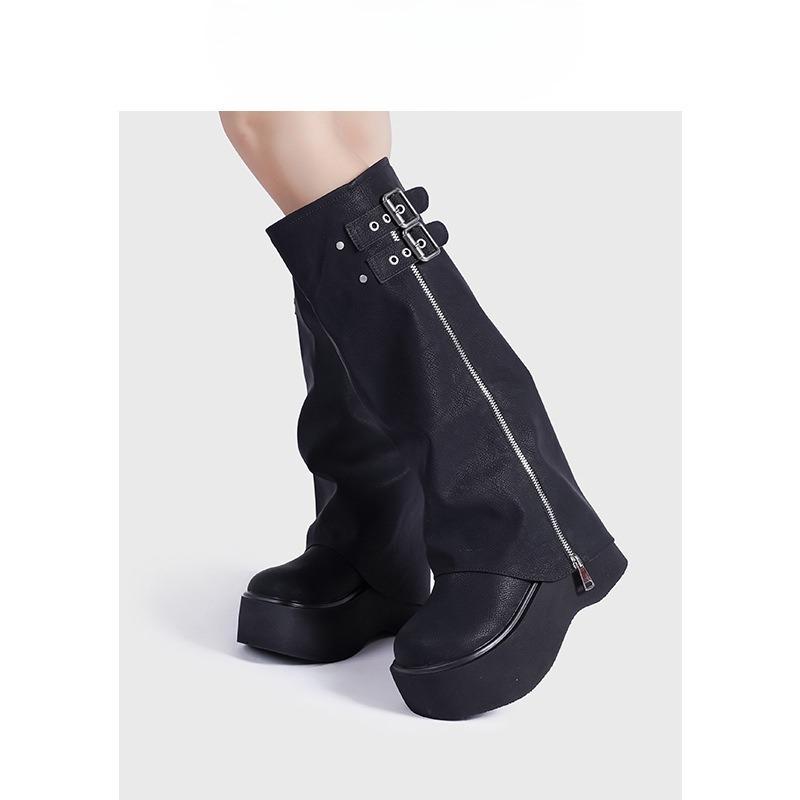 Leather Shoes, Big Leg Boots, Thick-soled Boots, Knee-length Boots, High Boots with Fleece 40 чёрный