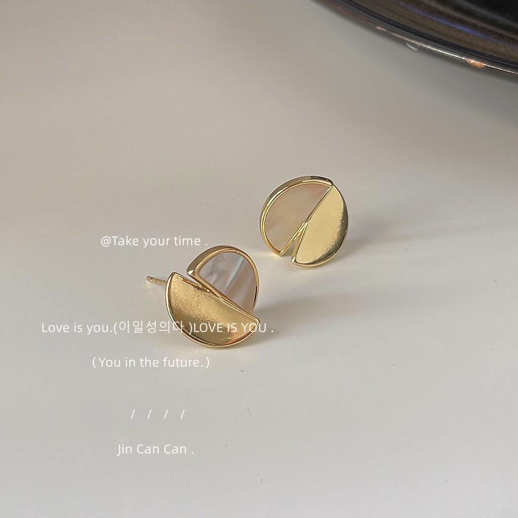 ~ 925 silver needle plated 14K shell round stud earrings personalized creative design irregular earrings earrings