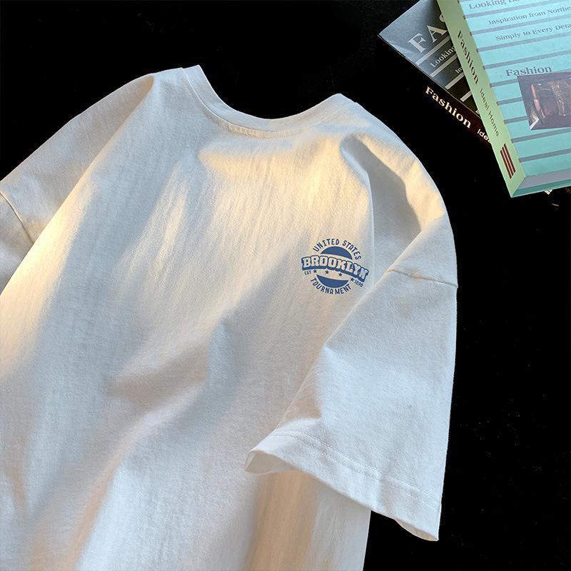 Men’s Trendy Loose-Fit Summer 2024 White Cotton Short-Sleeve T-Shirt