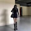 Women's Spicy Korean Style Hip-Hugging Dress with Black Stockings - Spring/Autumn Slim-Fit Outfit