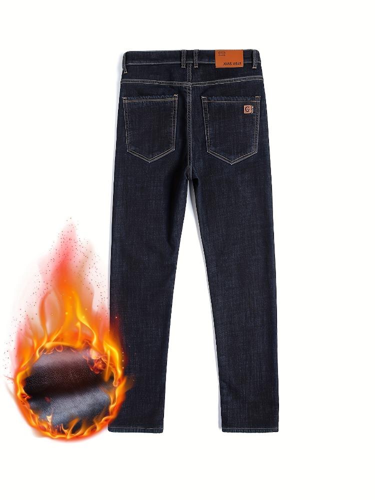 Męskie dżinsy z prostą nogawką, podszyte polarem, klasyczny design, pogrubione spodnie dżinsowe dla mężczyzn, ciepłe dżinsy na jesień/zimę