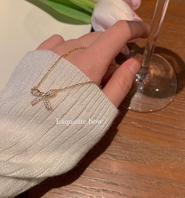 1 Pcs Bow Necklace Steel Chain Copper Pendant Butterfly Fresh Sweet Clavicle Chain Gift Women's Girls' Elegant Accessories