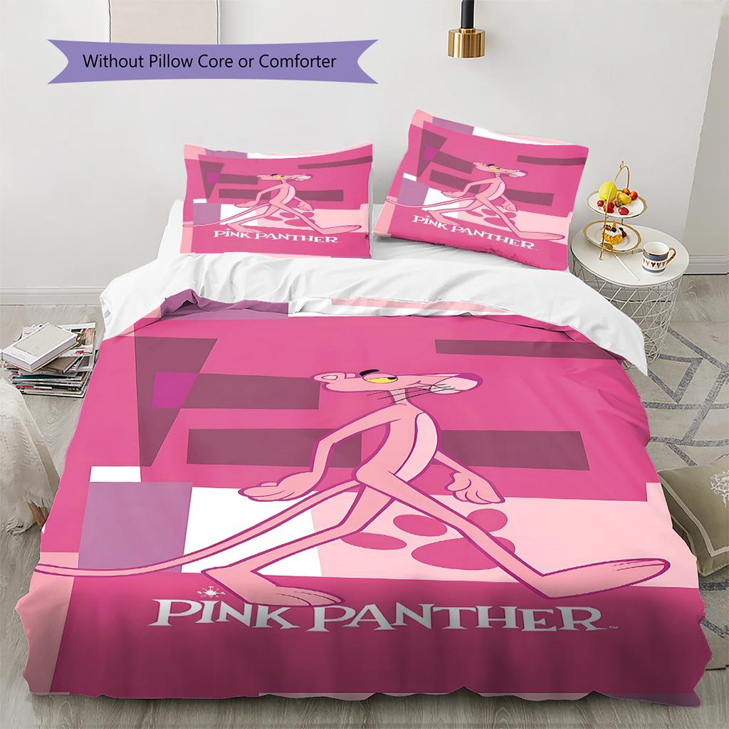 Juego de ropa de cama con estampado de la Pantera Rosa, funda nórdica y funda de almohada. Regalo ideal para el hogar o cumpleaños. (1 * funda nórdica + 2 * fundas de almohada, sin núcleo)