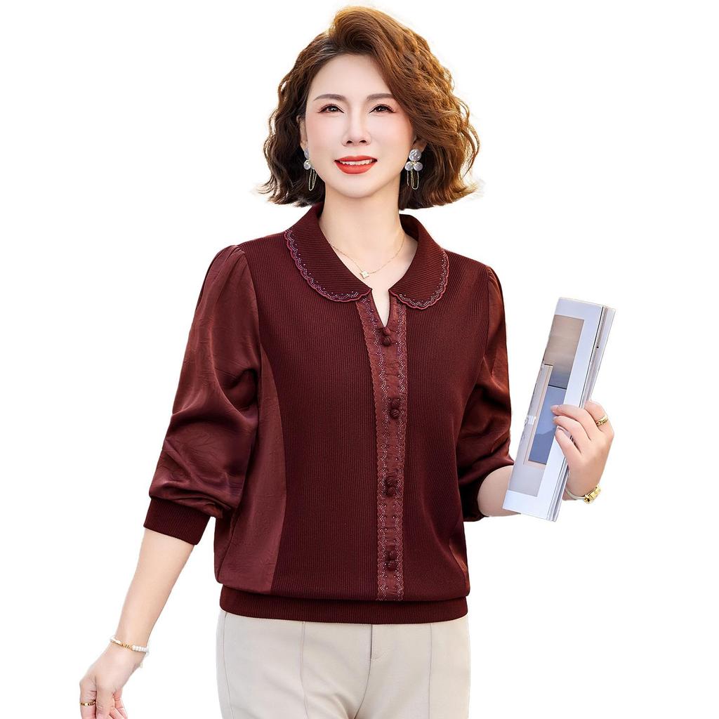 Stylish 2026 Spring Top for Middle-Aged & Elderly Women: Long-Sleeved, Slim-Fit Apparel