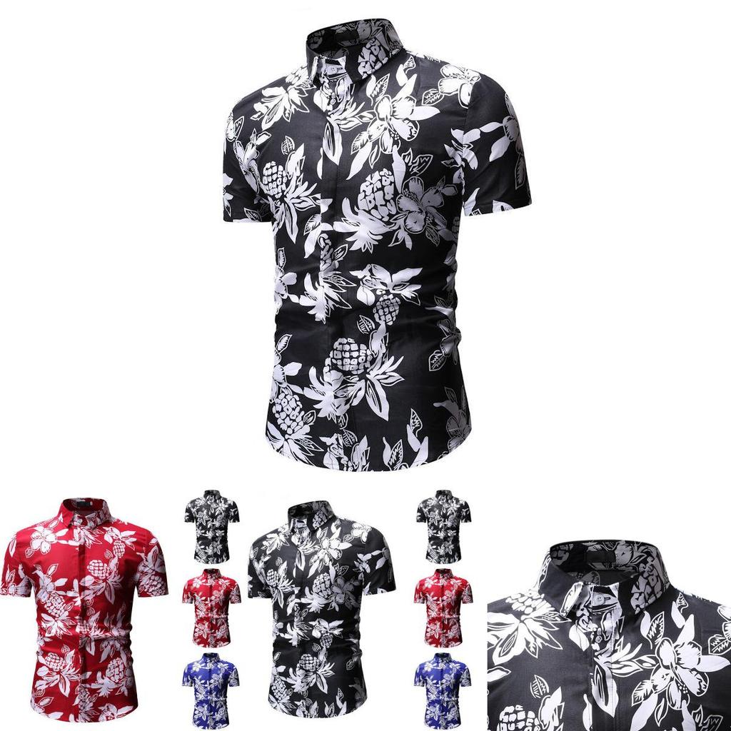 Luxurious Men's Hawaii Floral Casual Shirt With Short Sleeves And Slim Fit Design