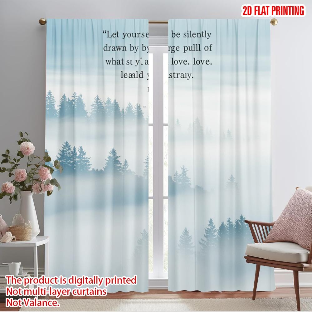 2pcs 2D Flat Printing Curtains Misty Pine Forest Fabric Without Electricity Birthday Party Use for Entryway Room Parties