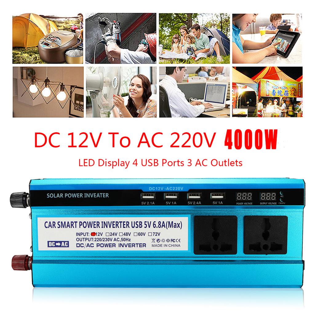 Buy 4000W Car LCD Solar Power Inverter DC 12/ 24V To AC 220V Sine Wave