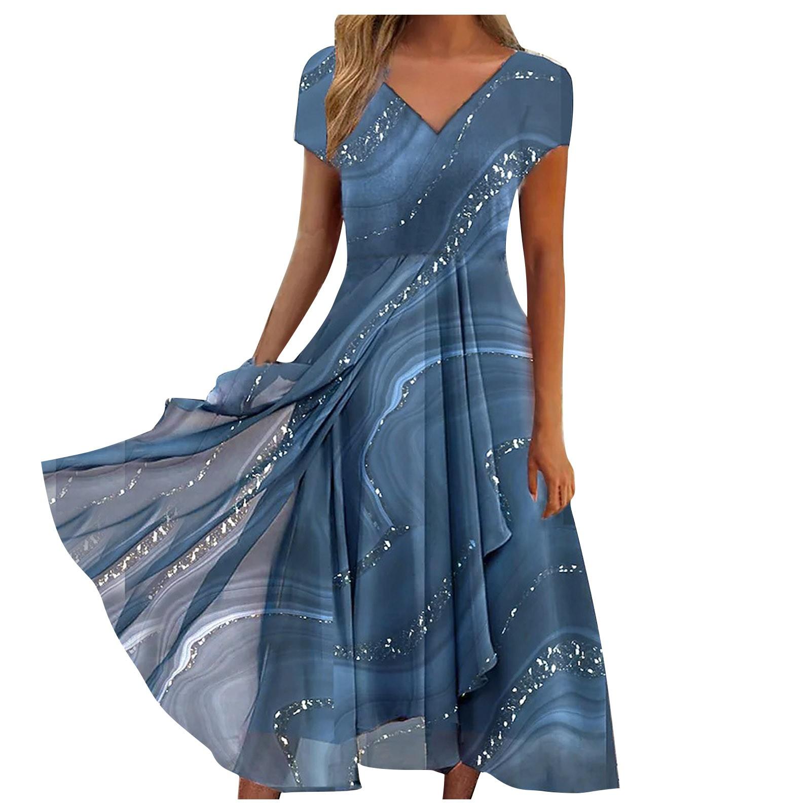 

Ladies Casual Fashion Dress Printed Loose Round Neck Long Sleeve Dress L циан