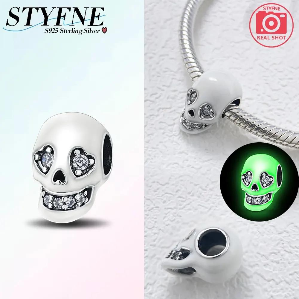 Anhänger Kompatibel Mit Authentischen Armbändern Halloween Leuchtet im Dunkeln Mattschwarz Boo Geist Gruselige Kürbis Schädel Kupfer Anhänger Perlen Anhänger Schmuck