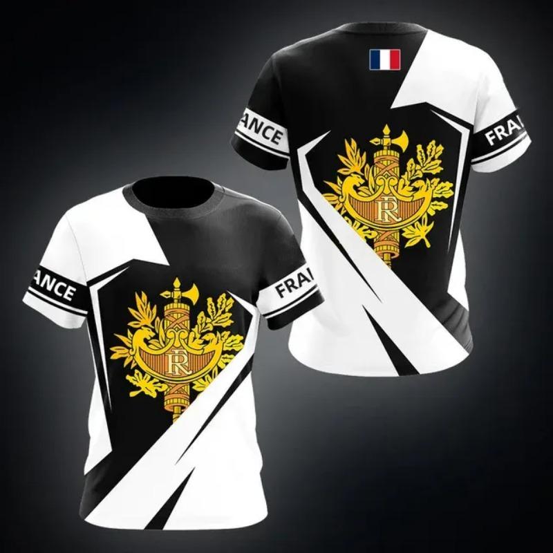France Emblem Skull Graphic Custom Tees Summer Casual Streetwear Men's Fashion O-neck T-shirts Boys Oversized Short Sleeve Tops