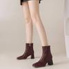 Krazing Pot Sheepskin Autumn Winter Shoes Thick High Heels Big Size 43 Modern Boots Square Toe Keep Warm Zip Pleated Design Ankle Boots