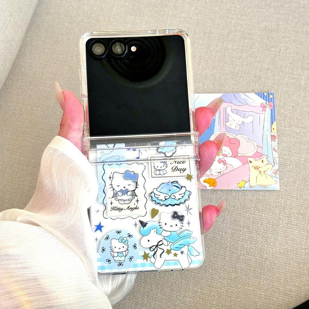 Capa Cartoon Gato KT para Z Flip, Tela Dobrável, à Prova de Queda, Capa Protetora Criativa para Mulheres com Pulseira