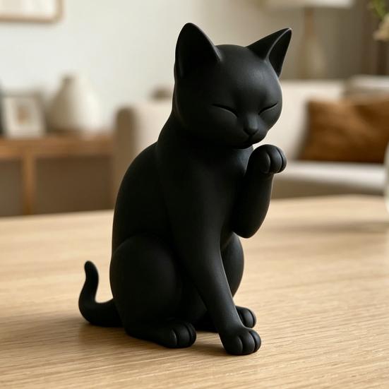 Black Cat Model, Mini Cat Shape Ornament, 3D Printed Matte Black Decorative Figurine for Desktop Entrance Hall Bedroom