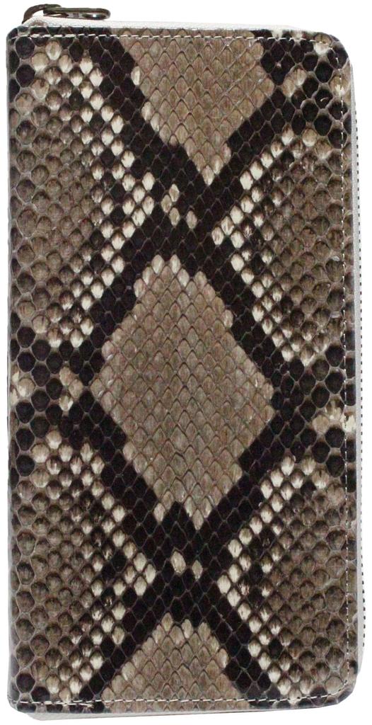 FashionBerry Natural Diamond Python Long Wallet with Round Zipper, Men's and Women's, Genuine Leather, Made In Japan, YKK Zipper, Snakeskin, Shining