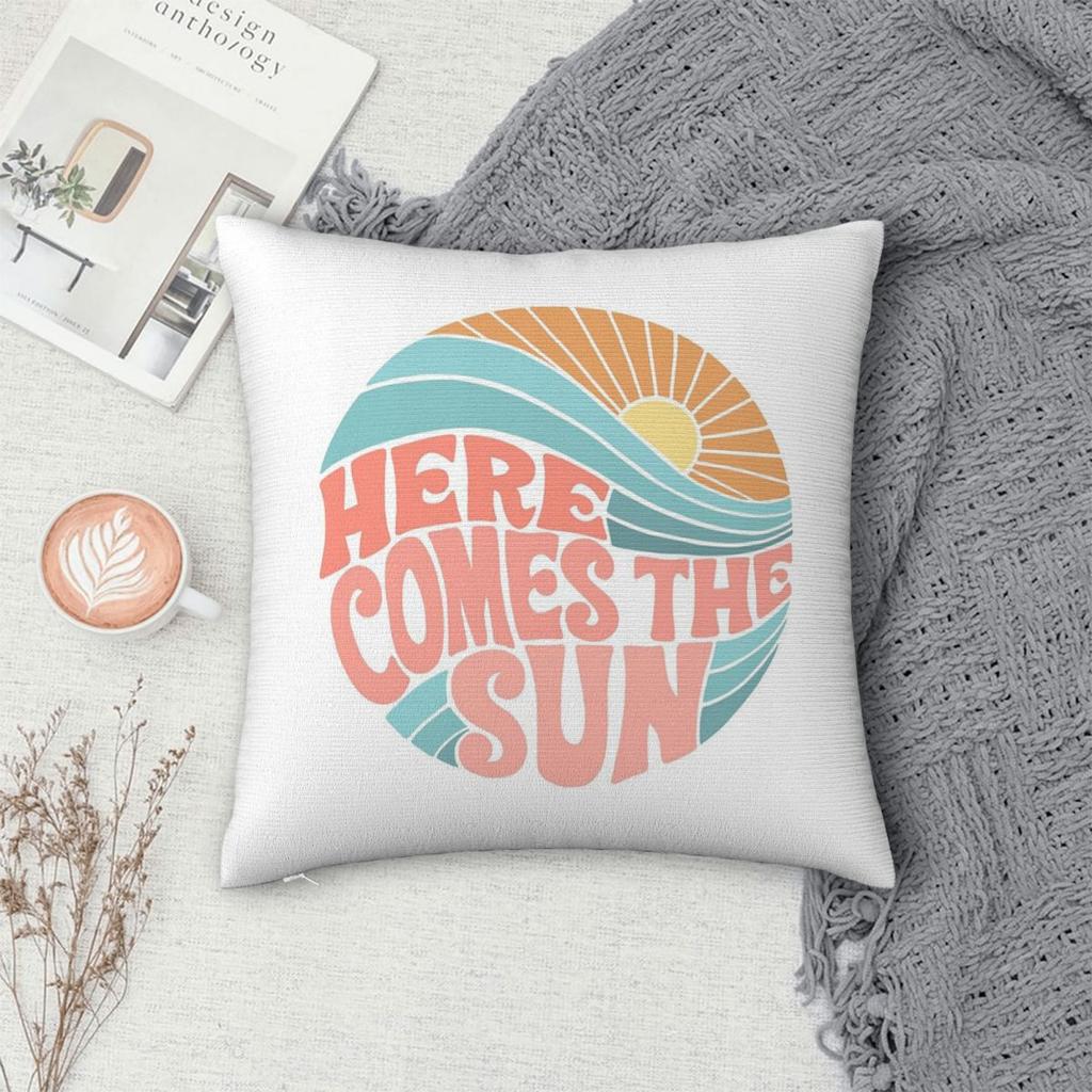 Pink Groovy Here Comes The Sun Square Pillowcase Pillow Cover Cushion Throw Pillow for Home Bedroom Car