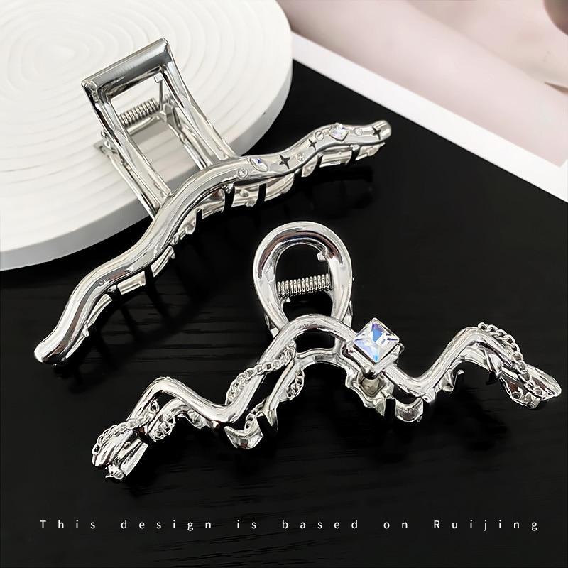 Exquisite Silver Color Crystal Hair Claws Fashion Geometric  LargeMetal Hair Clips Grab Hairpins For Women Girl Hair Accessories