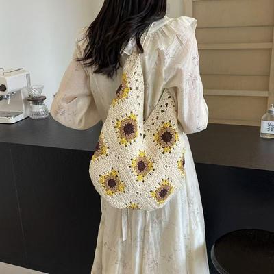 Ladies' Fashionable and Stylish Crossbody Handmade Bag, Versatile for Commuting, Cotton Thread Woven Diamond Shaped Women's Bag