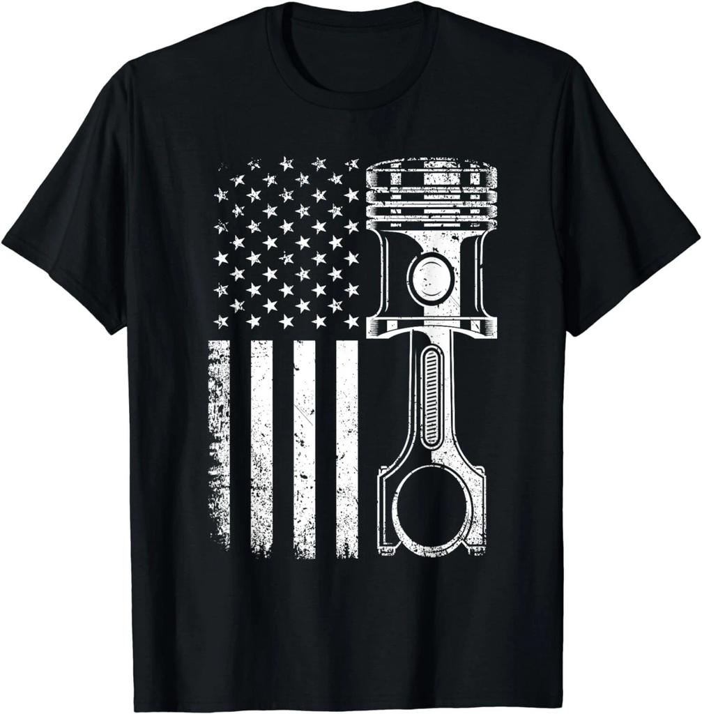 Vintage Mechanic Shirt Men American Flag Piston Mechanic Gift Unisex T-Shirt